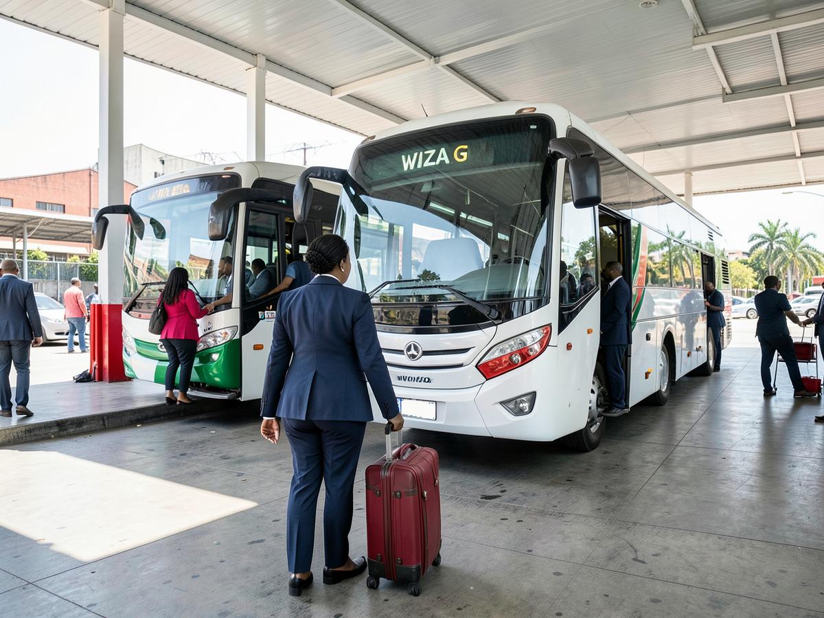 Passageira com mala a embarcar num autocarro interprovincial